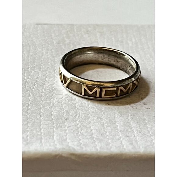 John Christian 14k G & Silver Numeros Engraved Roman Numerals Band Ring Size 6 - Picture 3 of 11